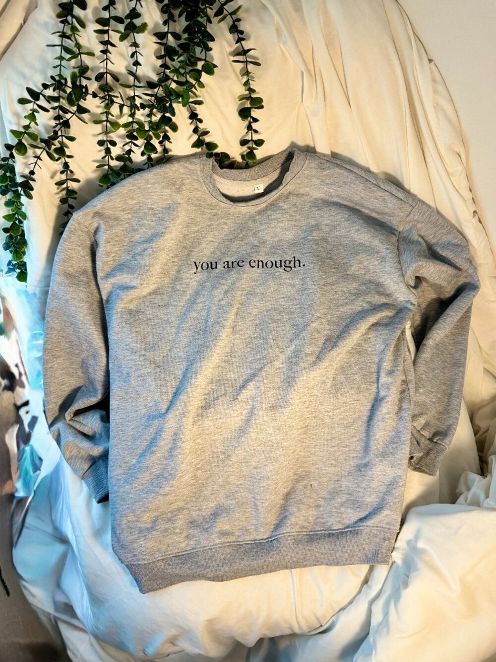 Grey "You Are Enough" Positive Quote Graphic Sweatshirt XL